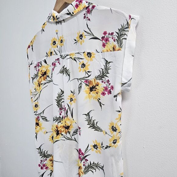 Express Shirt Women's Small White Floral Sheer Collard Top Business Casual - Picture 10 of 14